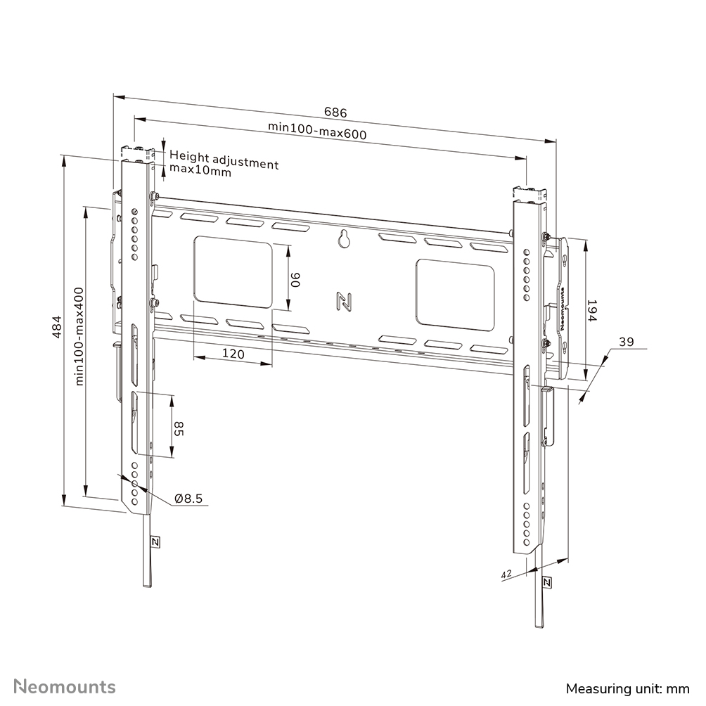 Neomounts WL30-750BL16 Schwerlast-Wandhalterung 42-86" - fest - abschließbar - schnelle Installation - TÜV